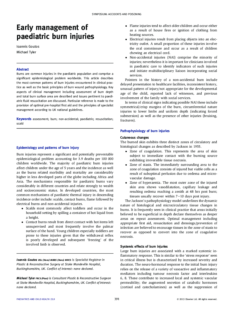 Early management of paediatric burn injuries