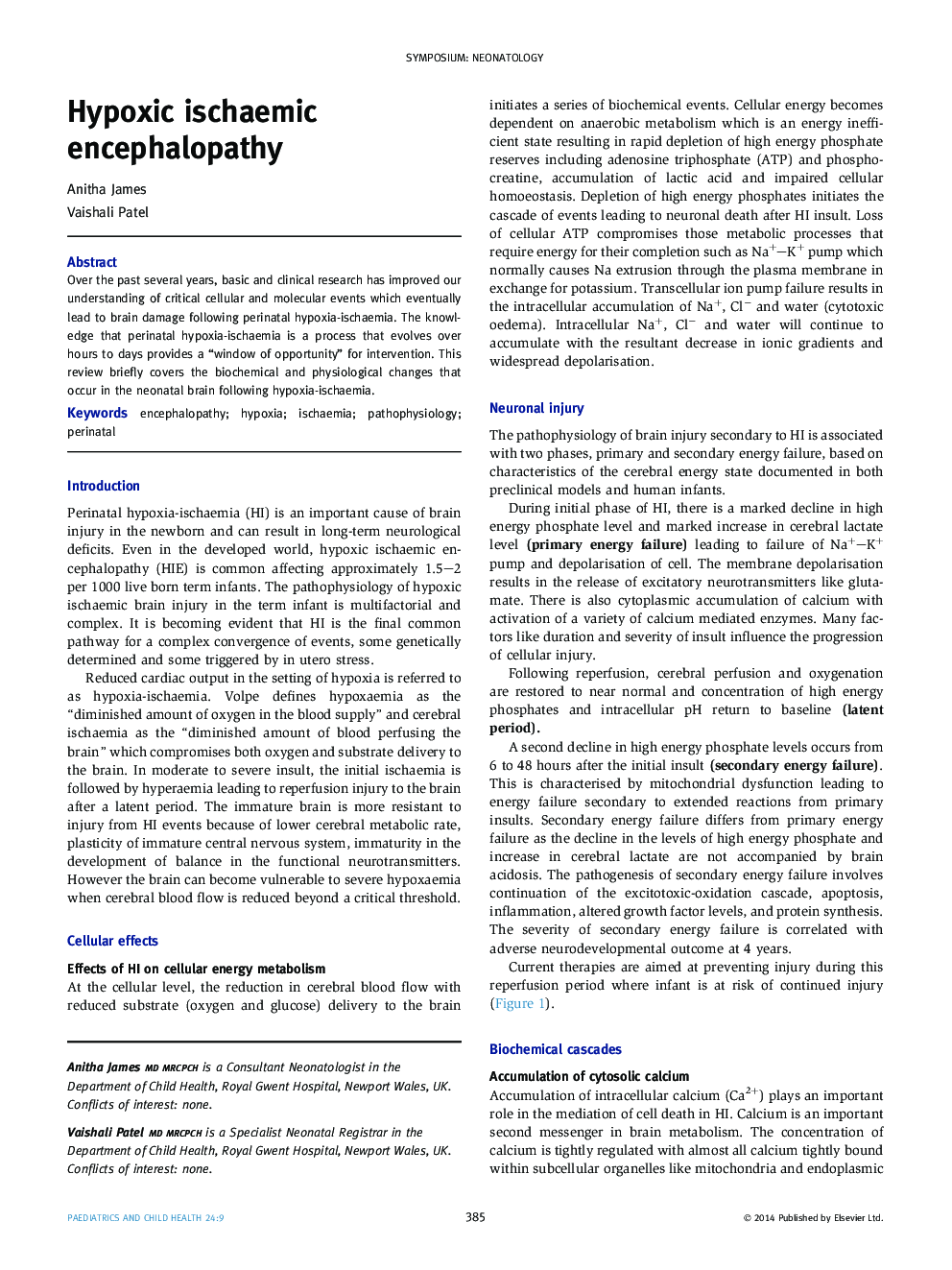 Hypoxic ischaemic encephalopathy