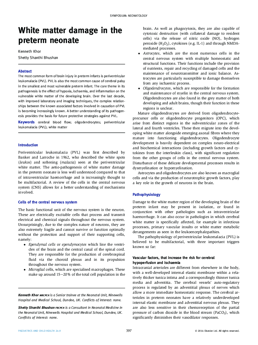 White matter damage in the preterm neonate