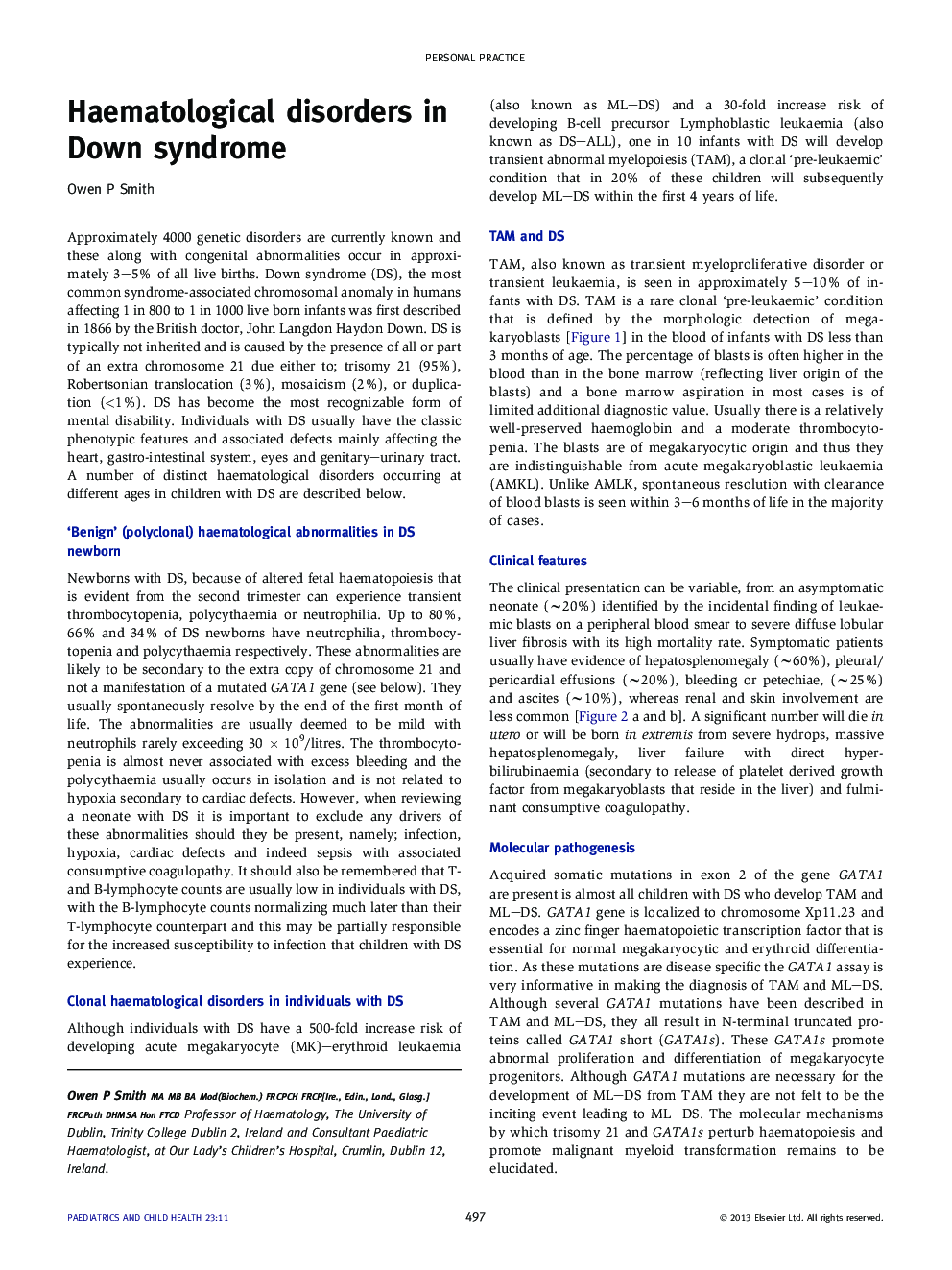 Haematological disorders in Down syndrome