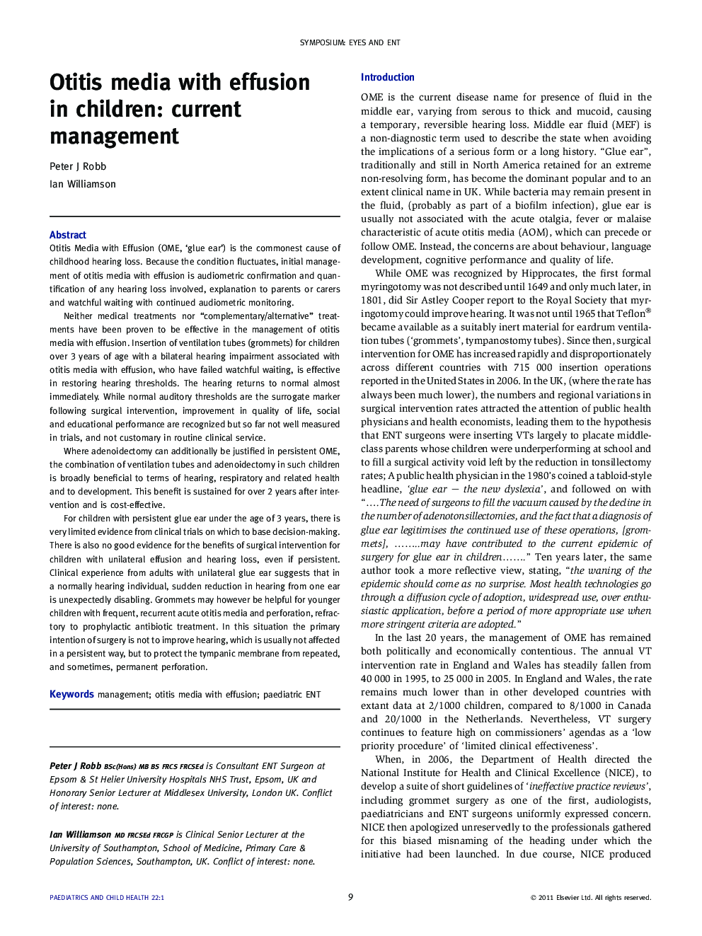 Otitis media with effusion in children: current management