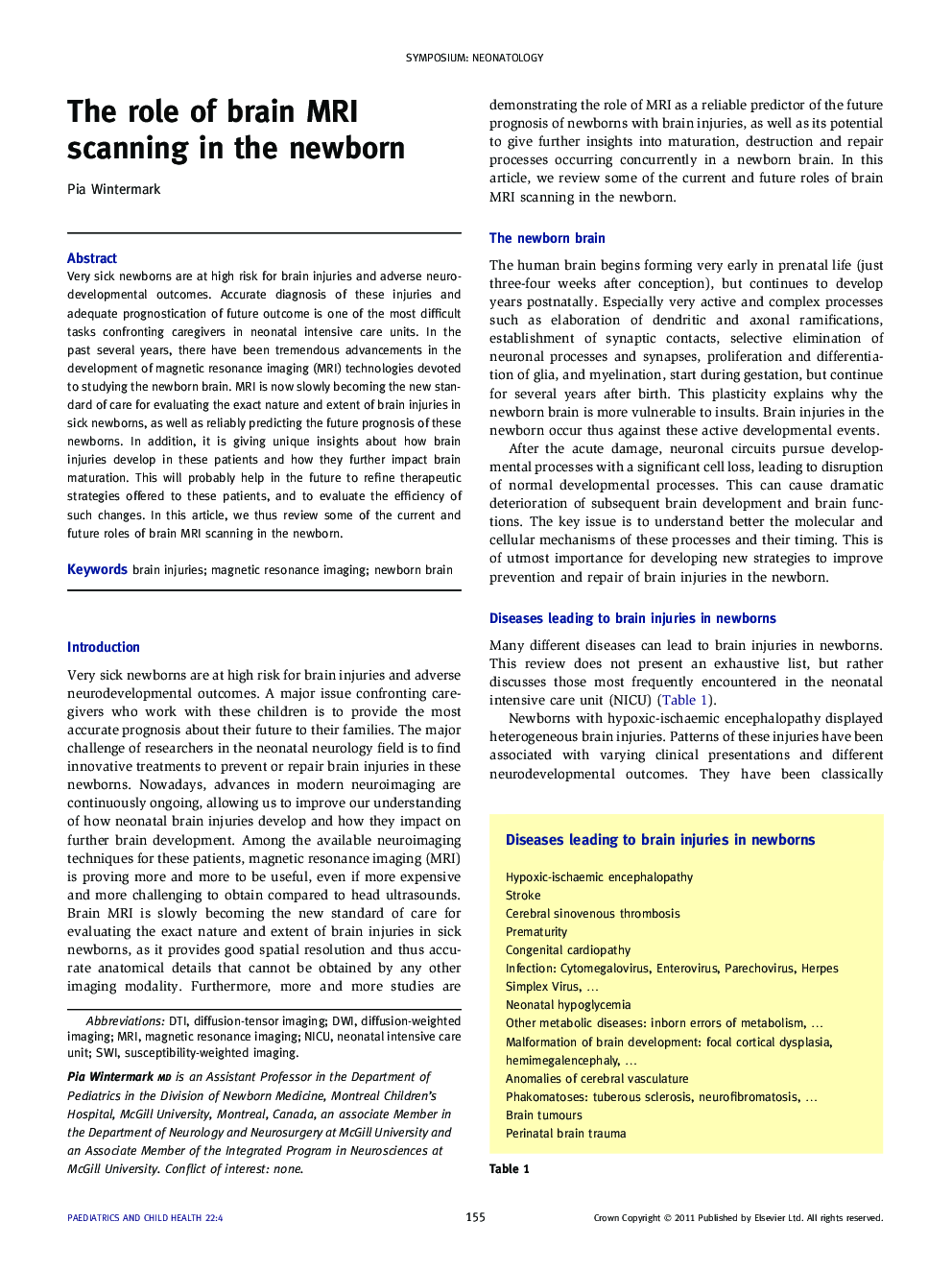 The role of brain MRI scanning in the newborn