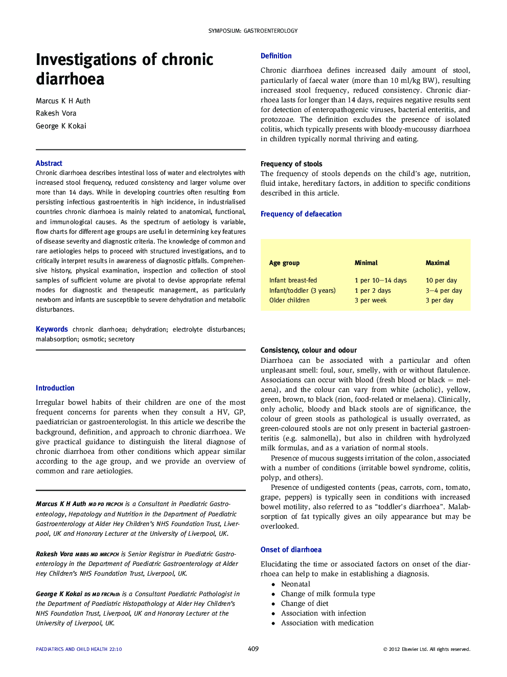 Investigations of chronic diarrhoea