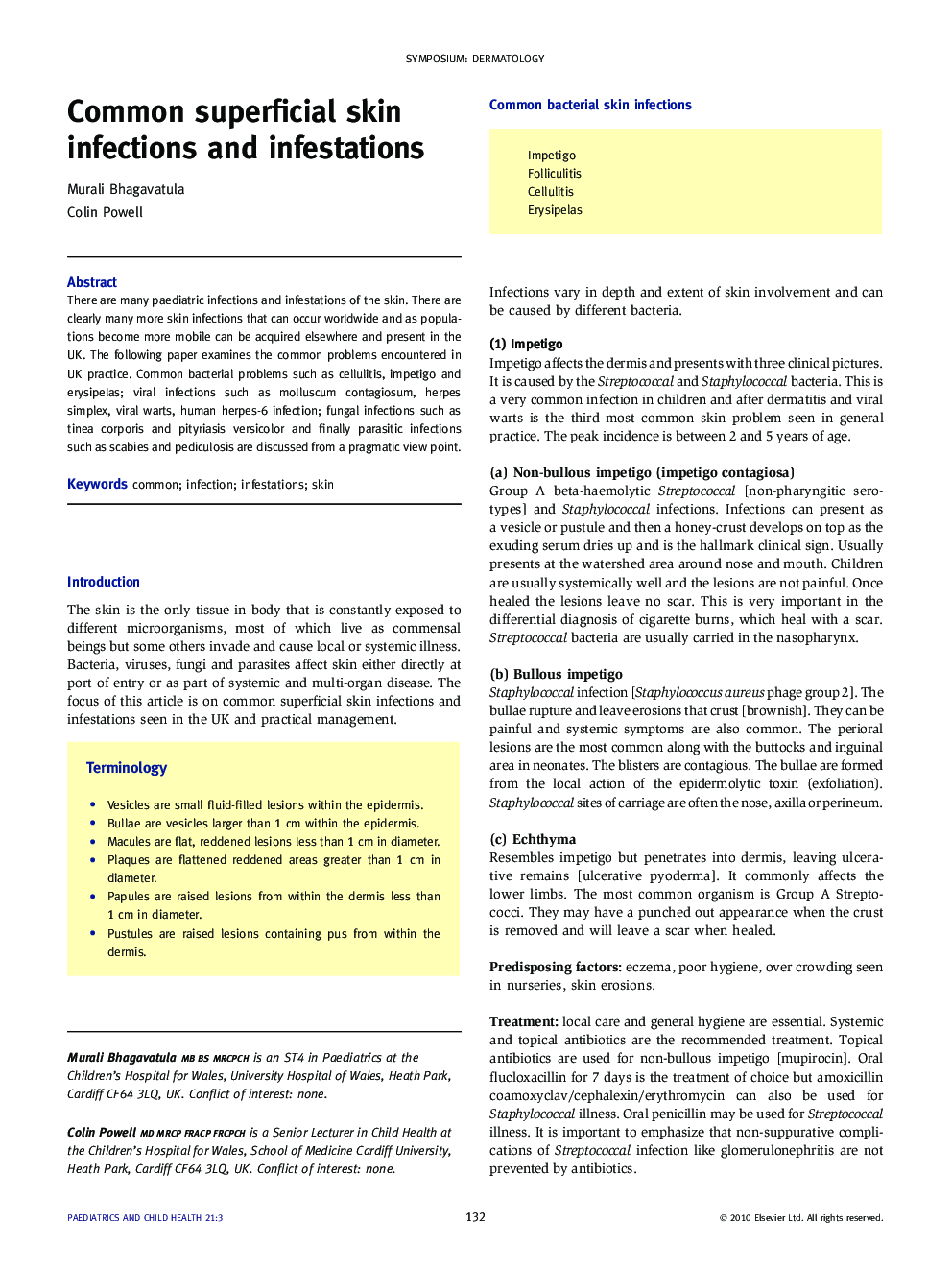 Common superficial skin infections and infestations