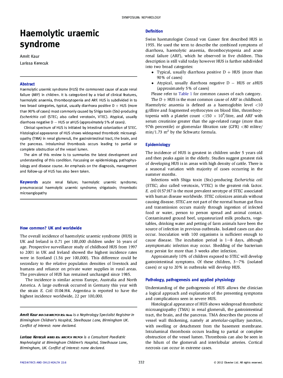 Haemolytic uraemic syndrome