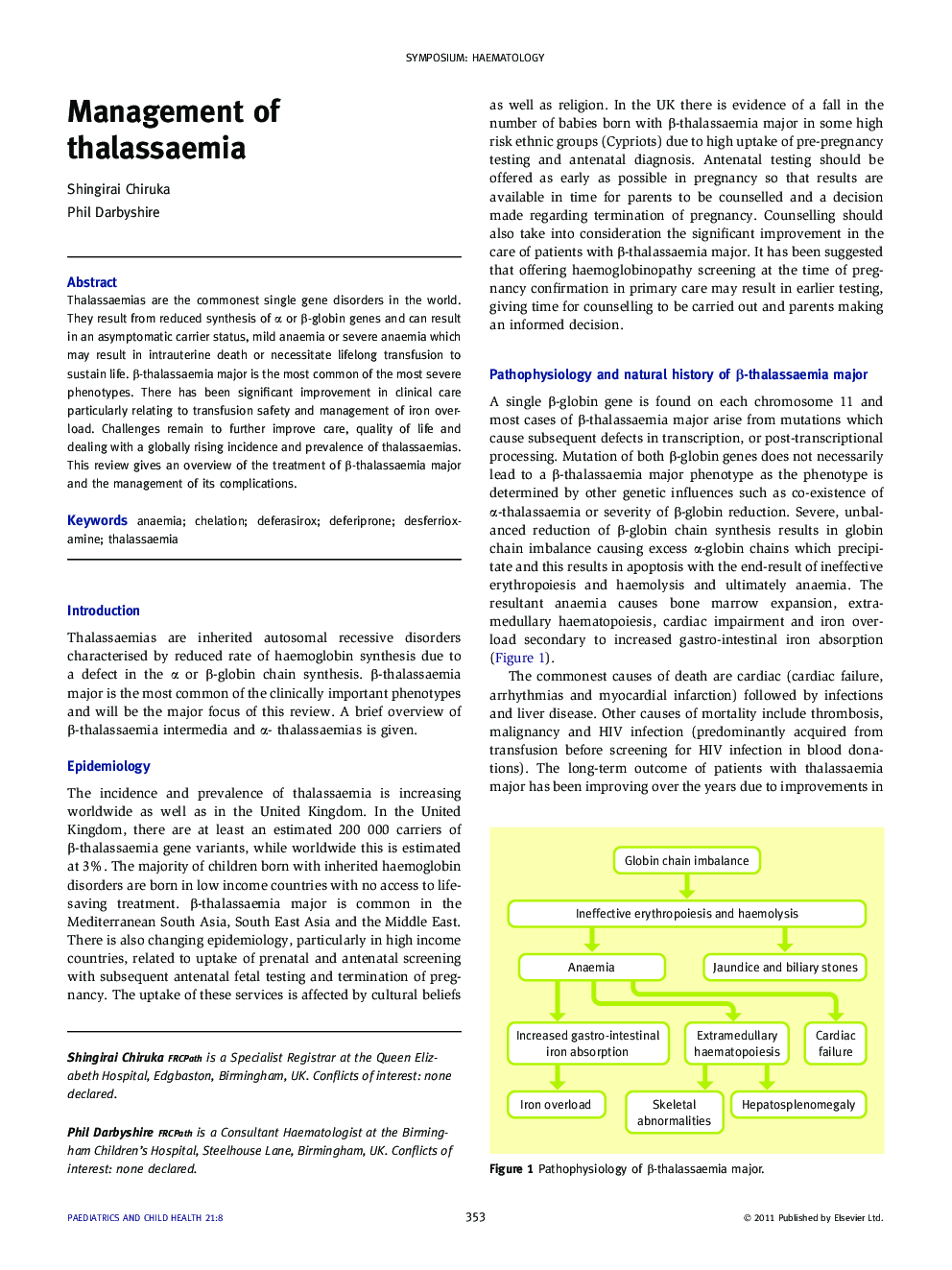 Management of thalassaemia