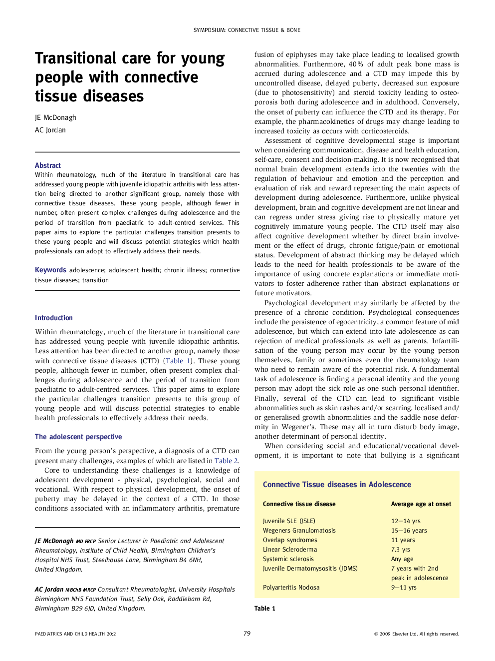 Transitional care for young people with connective tissue diseases