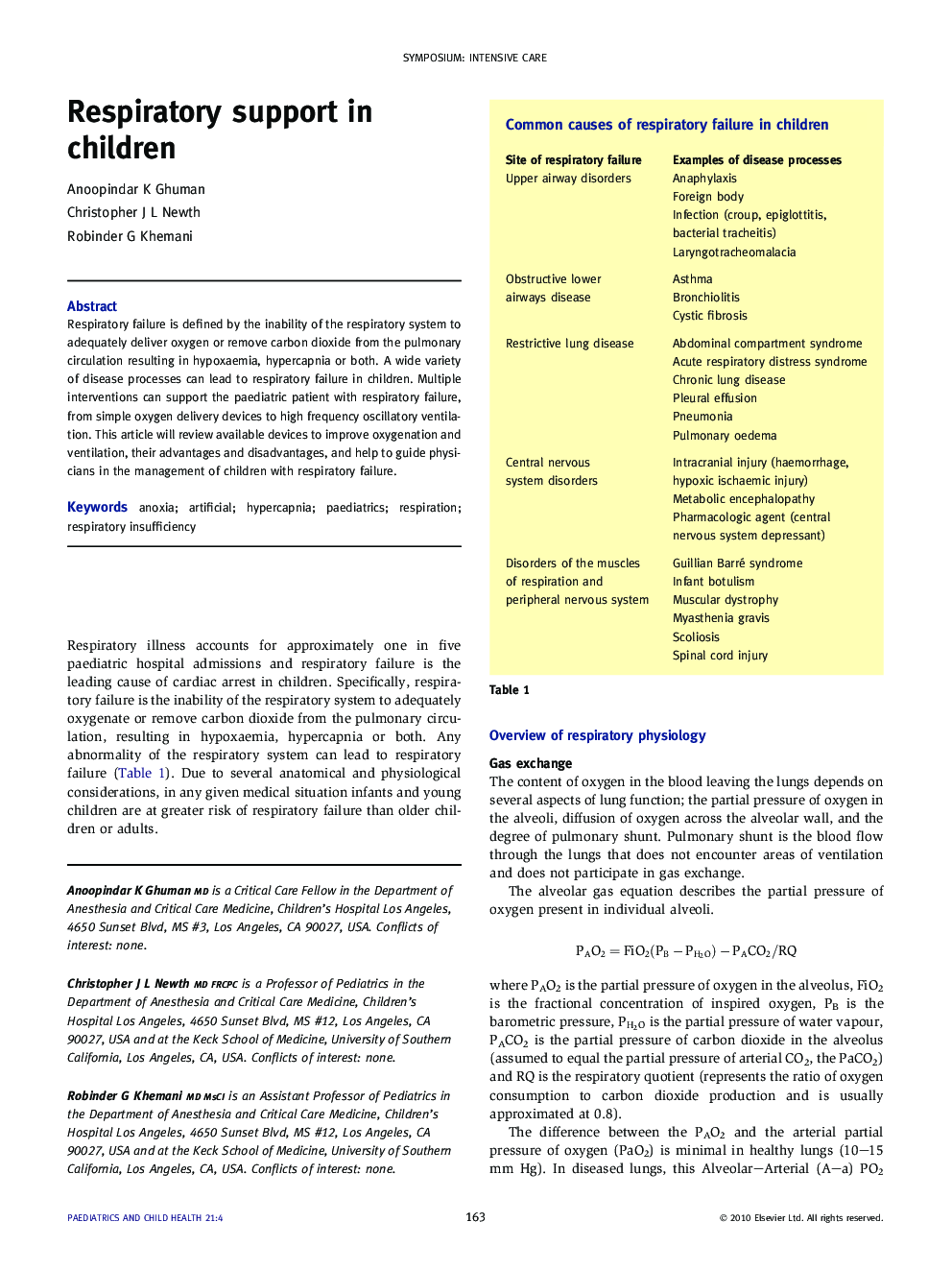 Respiratory support in children