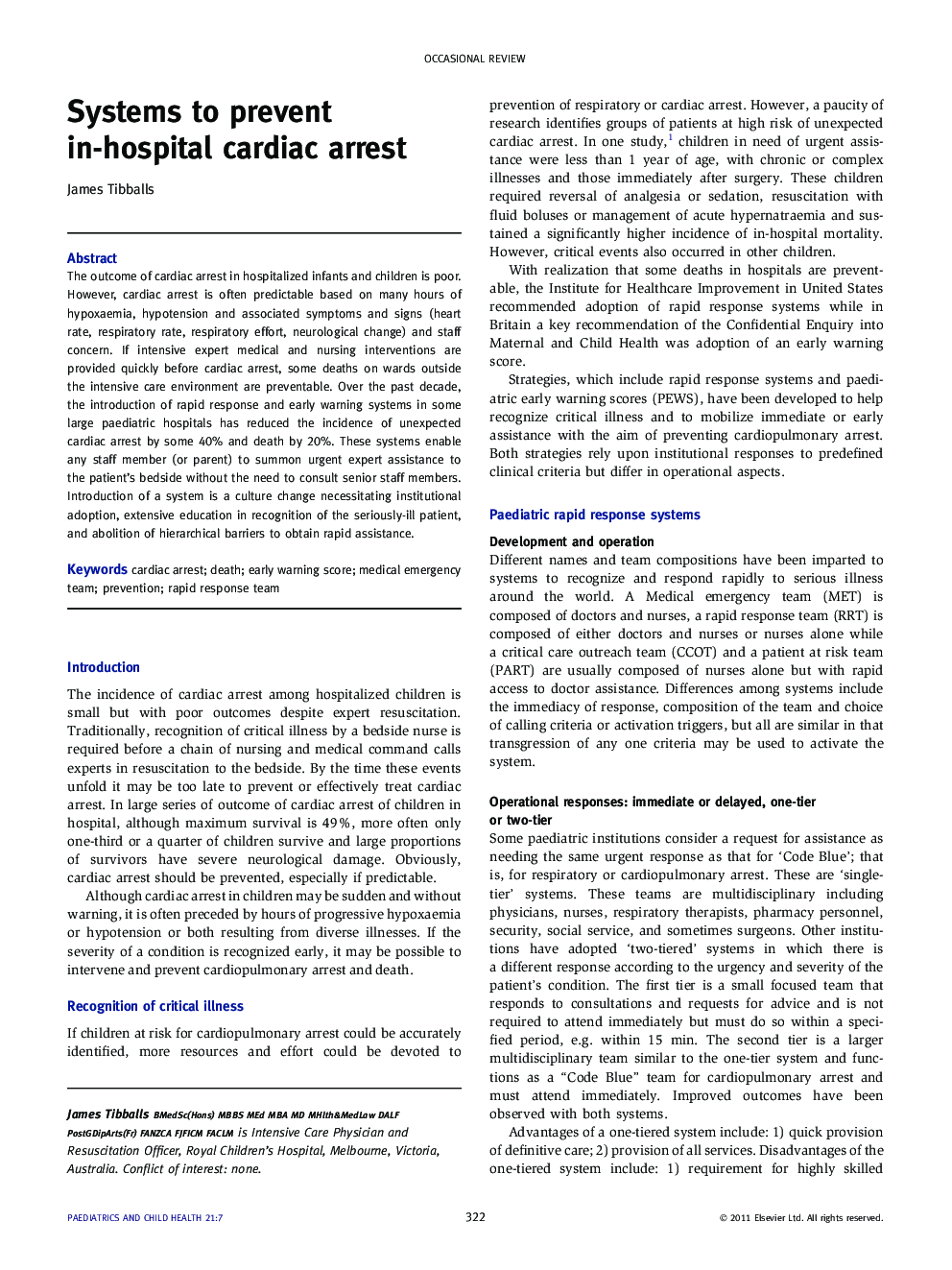 Systems to prevent in-hospital cardiac arrest