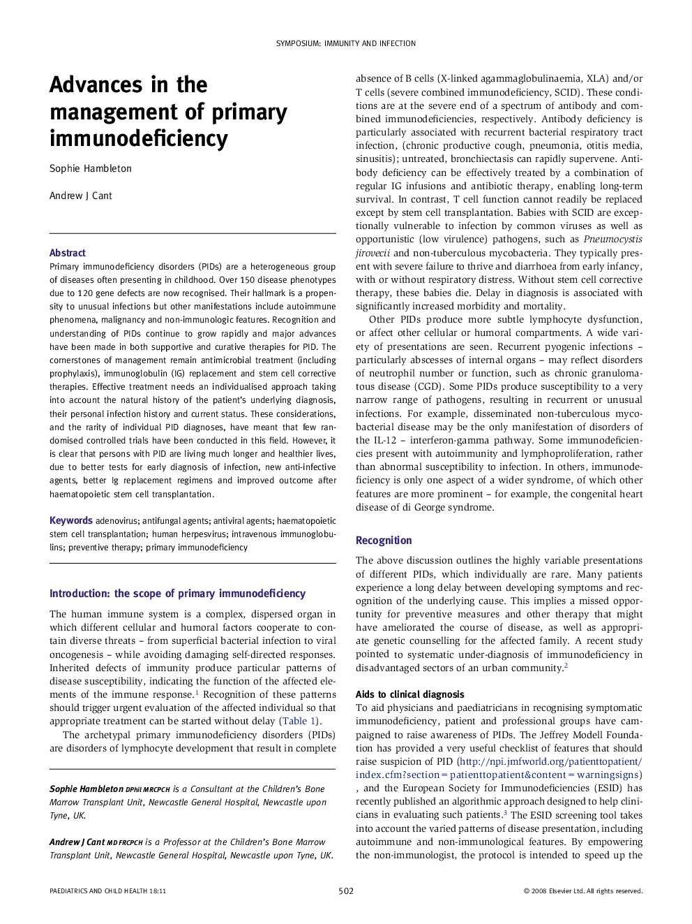 Advances in the management of primary immunodeficiency