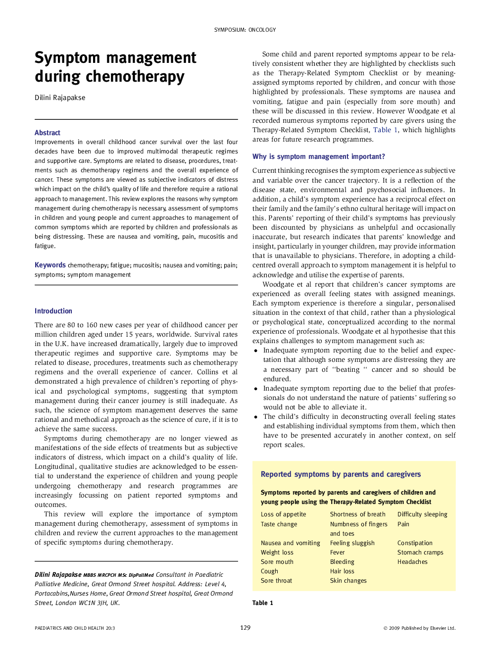 Symptom management during chemotherapy