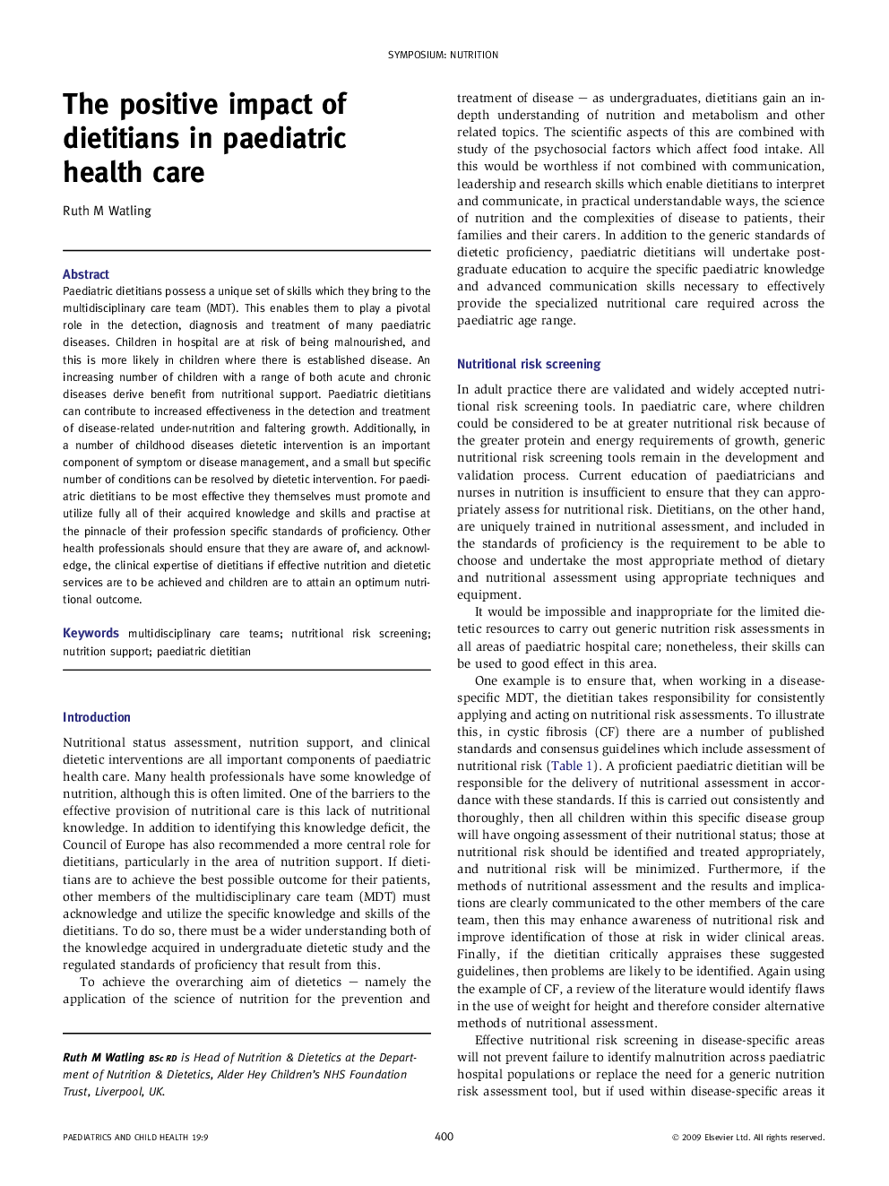 The positive impact of dietitians in paediatric health care