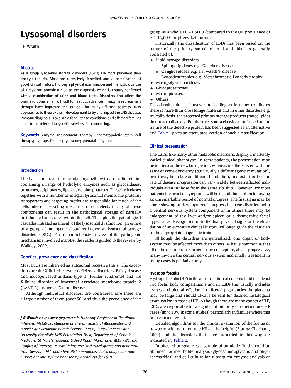 Lysosomal disorders