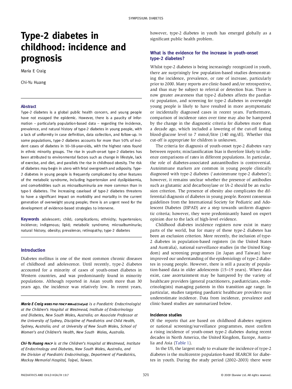 Type-2 diabetes in childhood: incidence and prognosis