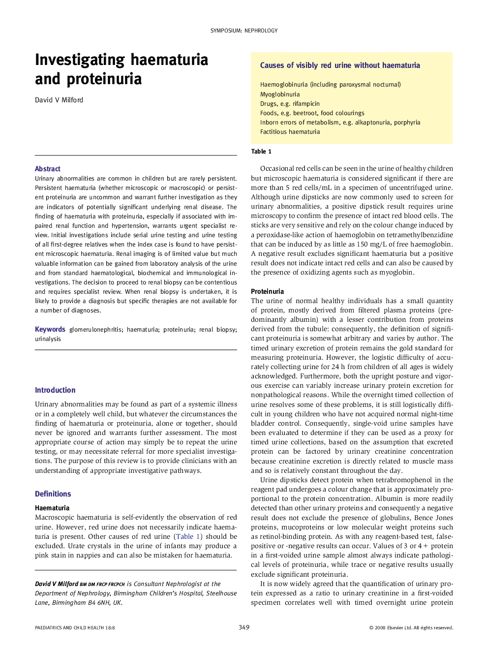 Investigating haematuria and proteinuria