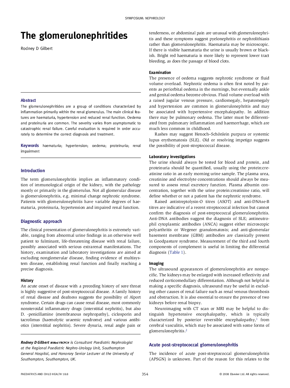 The glomerulonephritides