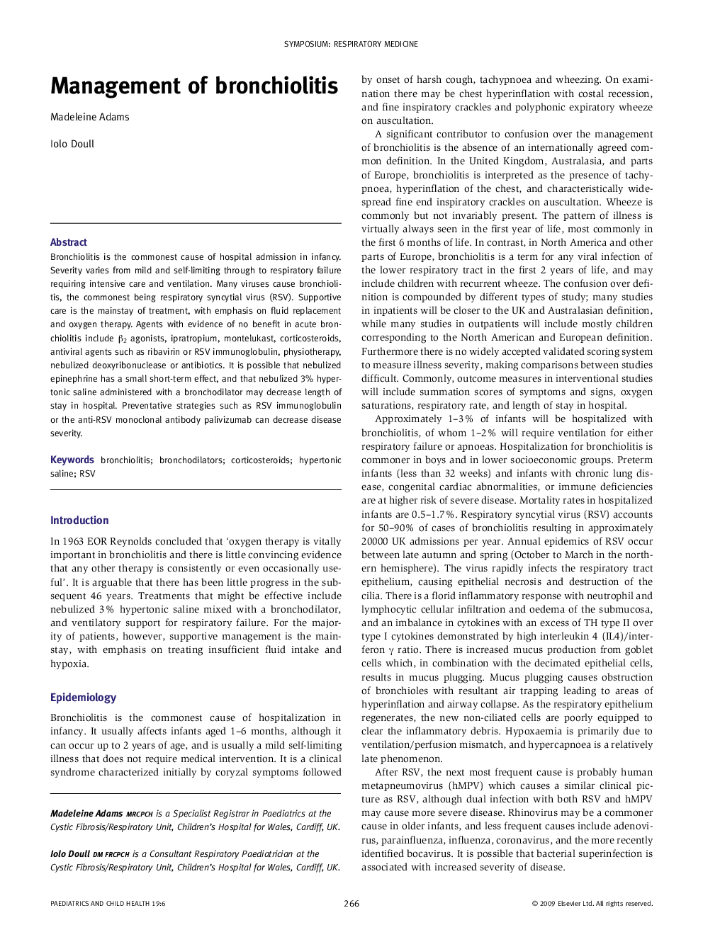 Management of bronchiolitis