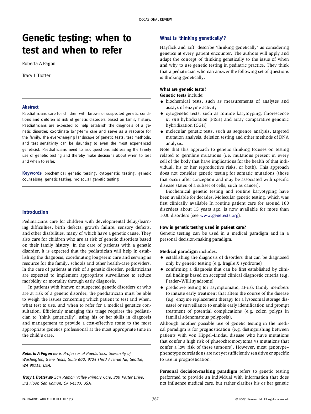 Genetic testing: when to test and when to refer
