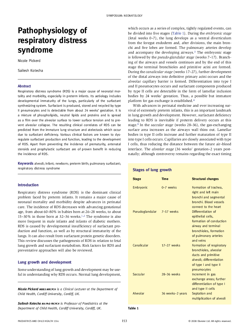 Pathophysiology of respiratory distress syndrome