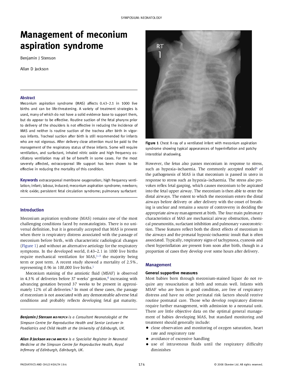 Management of meconium aspiration syndrome