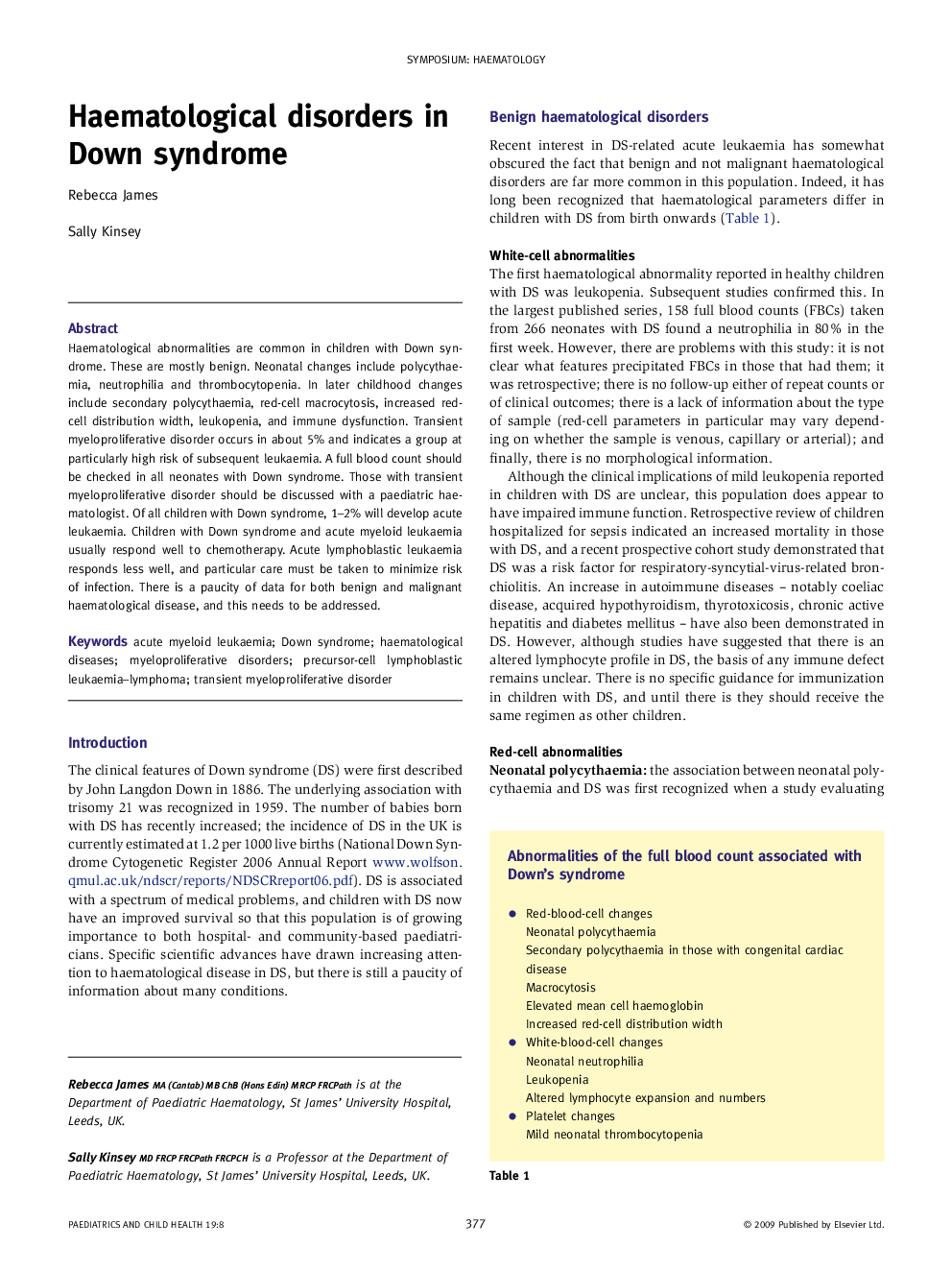 Haematological disorders in Down syndrome