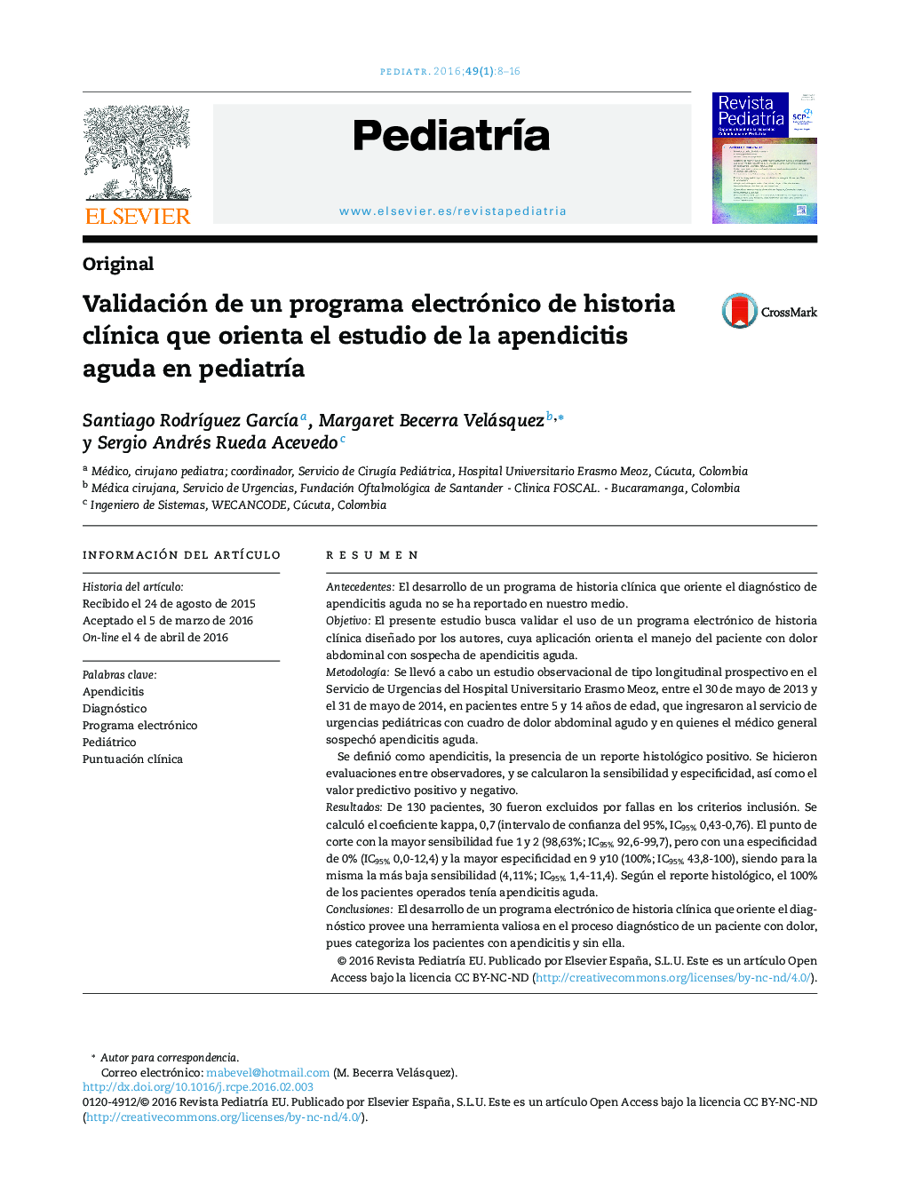 Validación de un programa electrónico de historia clínica que orienta el estudio de la apendicitis aguda en pediatría