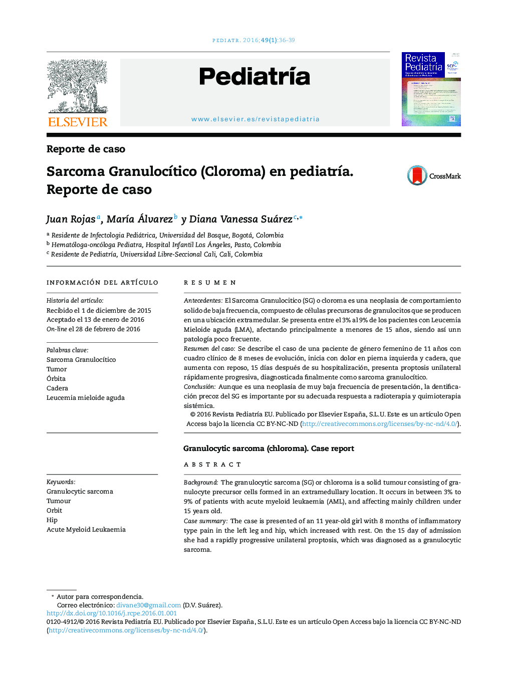 Sarcoma Granulocítico (Cloroma) en pediatría. Reporte de caso