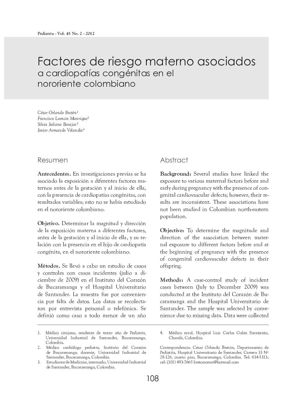 Factores de riesgo materno asociados a cardiopatías congénitas en el nororiente colombiano