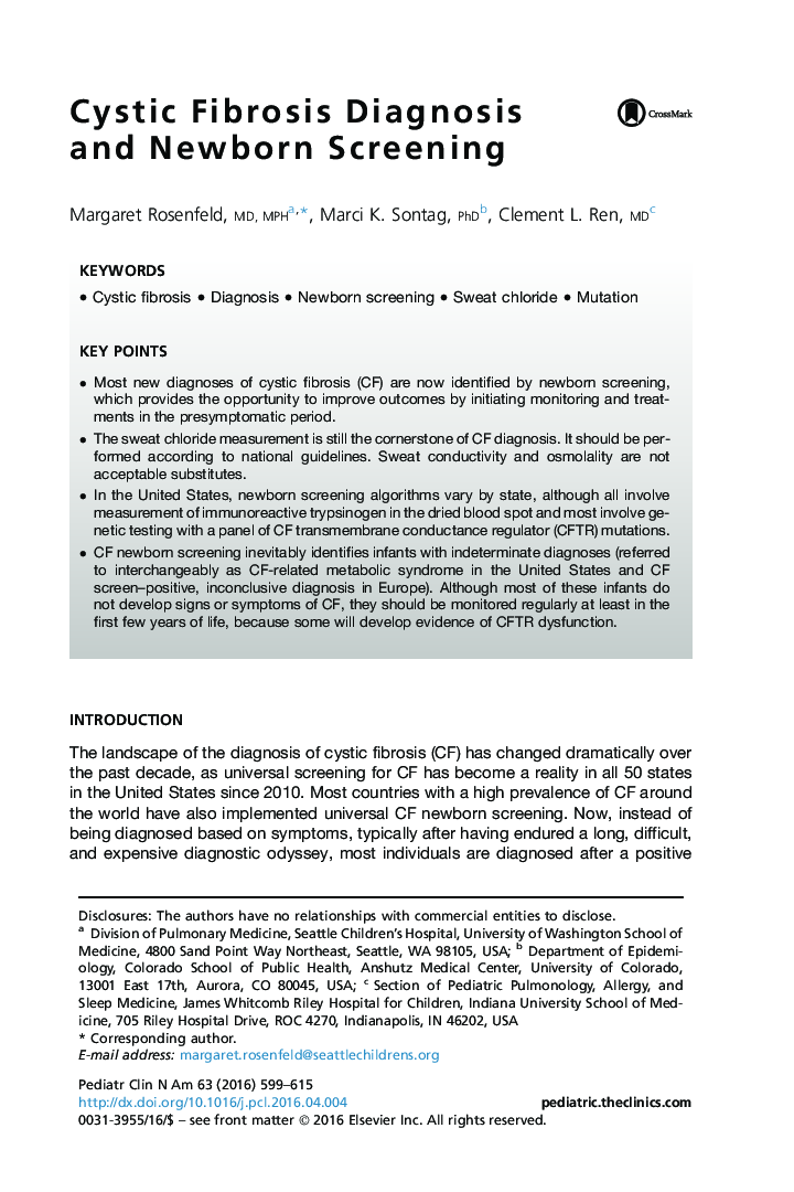 Cystic Fibrosis Diagnosis and Newborn Screening