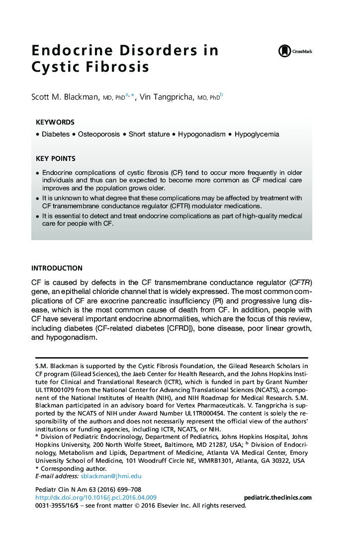 Endocrine Disorders in Cystic Fibrosis