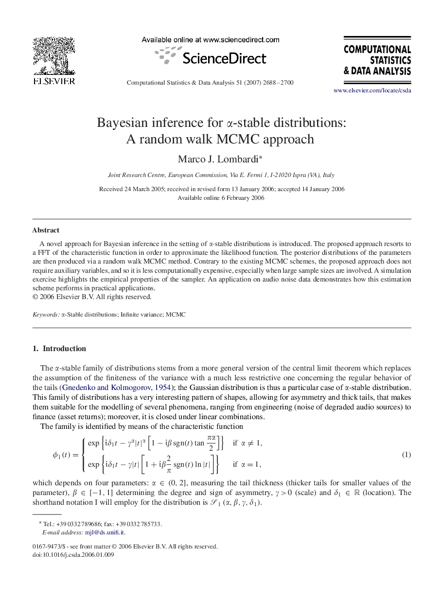 Bayesian inference for αα-stable distributions: A random walk MCMC approach