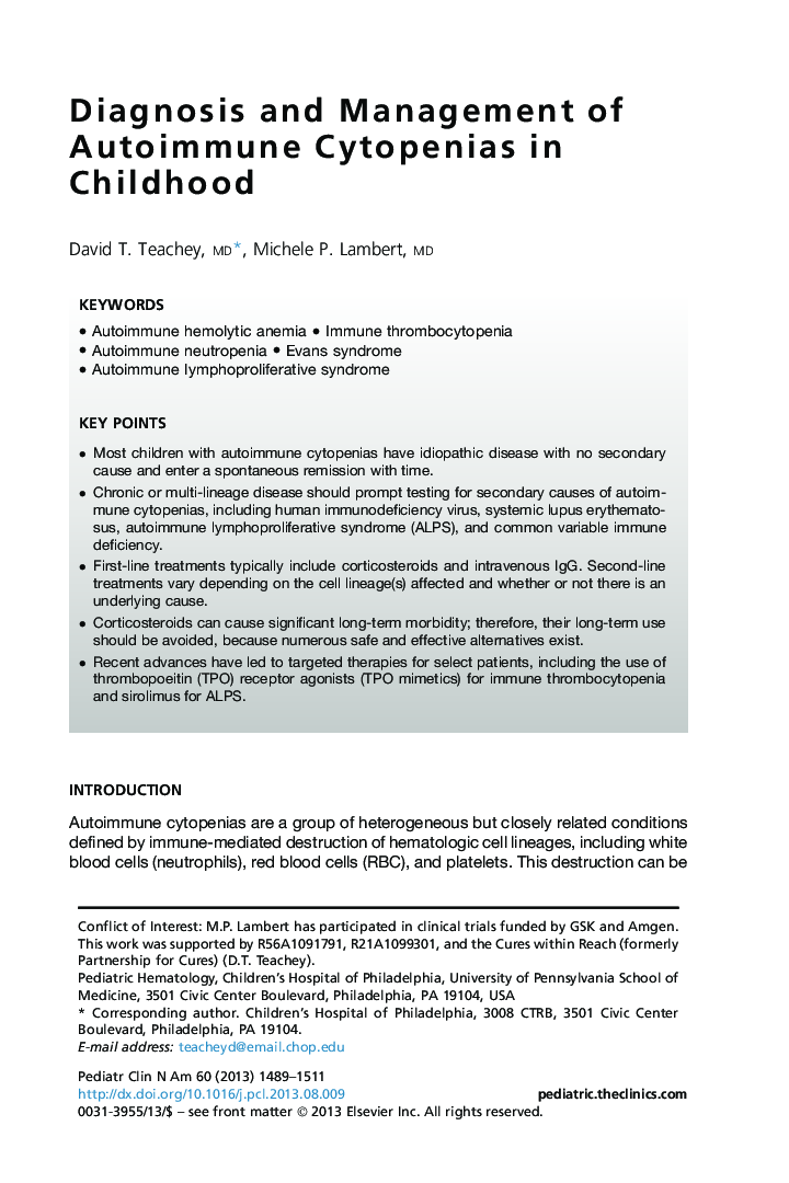 Diagnosis and Management of Autoimmune Cytopenias in Childhood