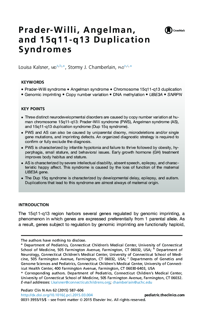 Prader-Willi, Angelman, and 15q11-q13 Duplication Syndromes