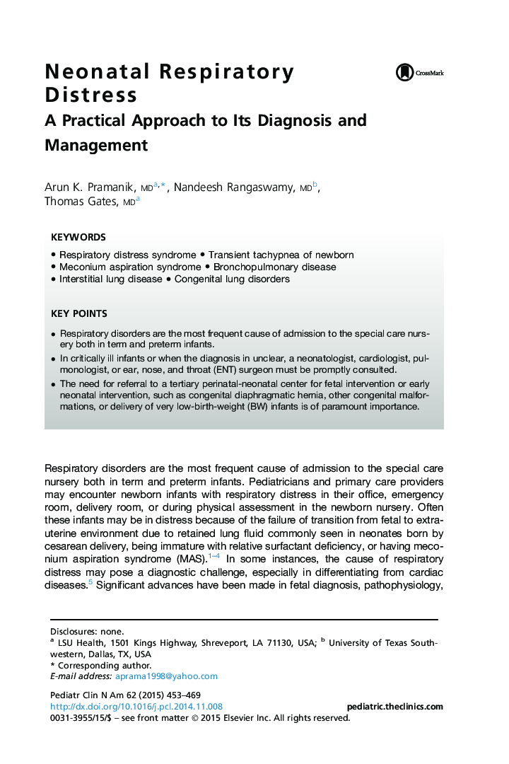 Neonatal Respiratory Distress