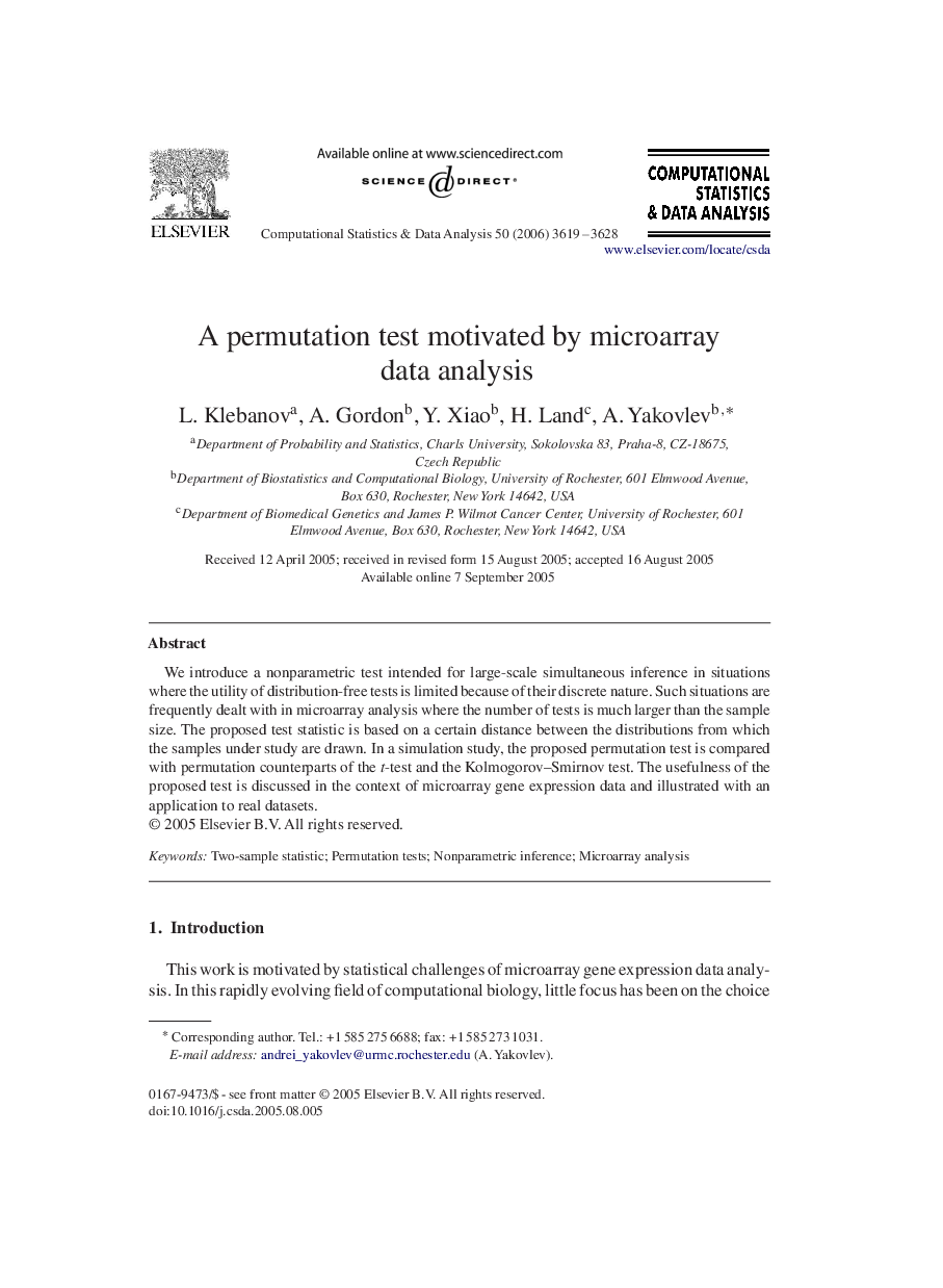 A permutation test motivated by microarray data analysis