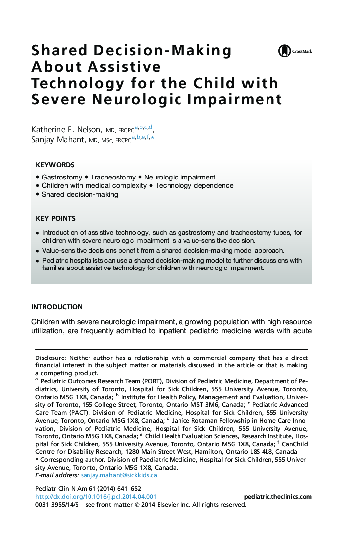 Shared Decision-Making About Assistive Technology for the Child with Severe Neurologic Impairment