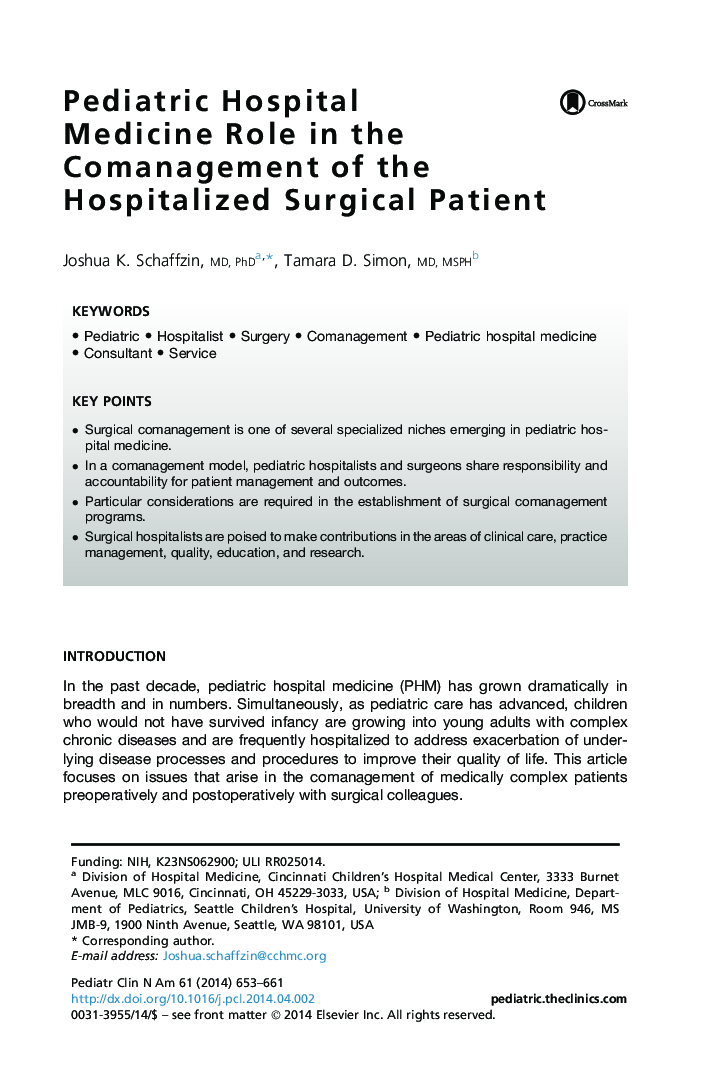 Pediatric Hospital Medicine Role in the Comanagement of the Hospitalized Surgical Patient