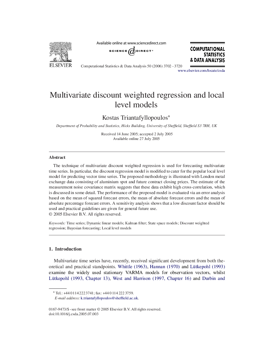 Multivariate discount weighted regression and local level models