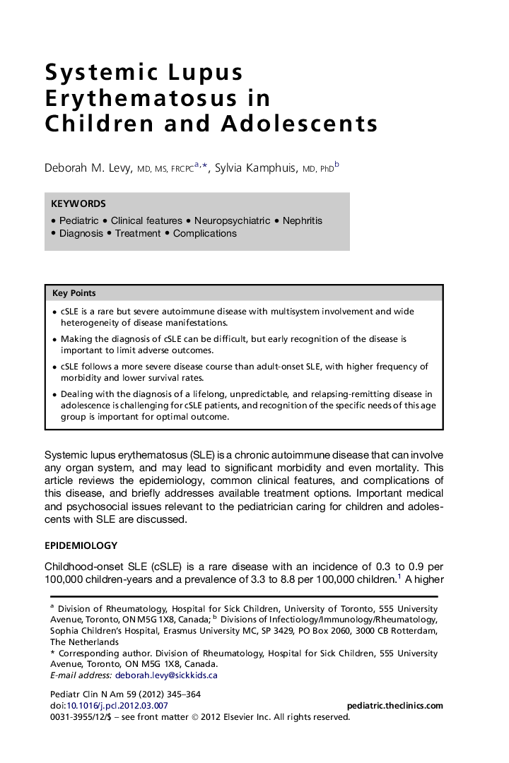 Systemic Lupus Erythematosus in Children and Adolescents