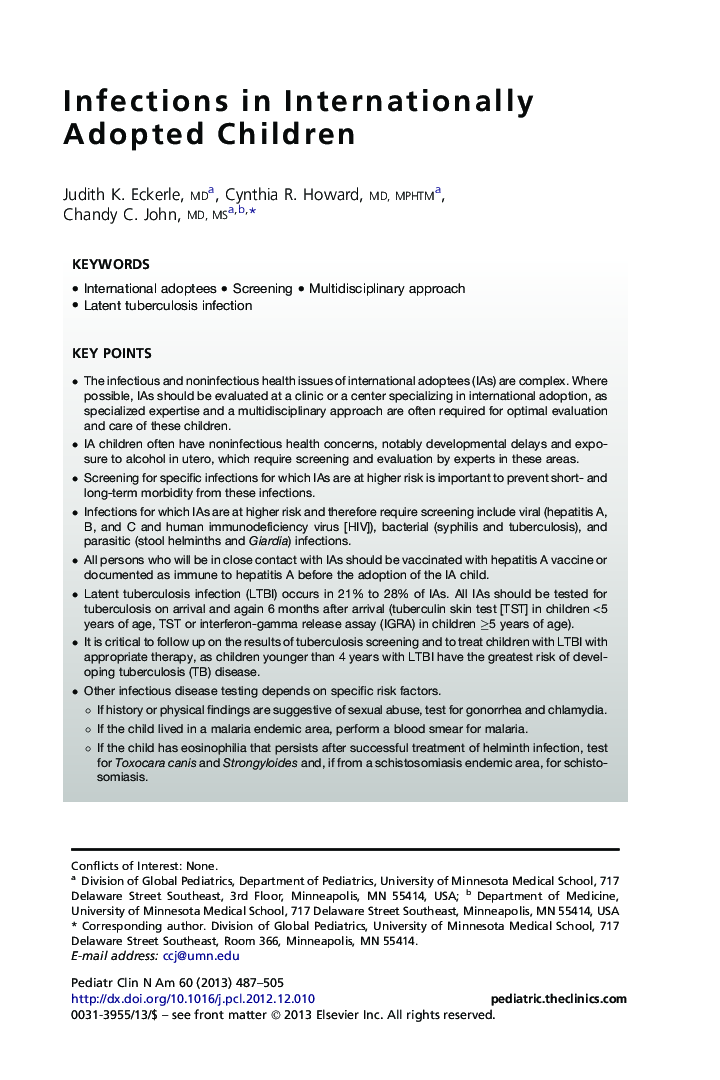 Infections in Internationally Adopted Children