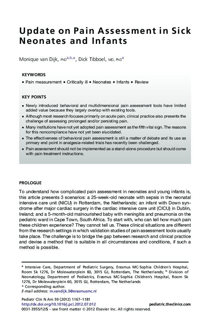 Update on Pain Assessment in Sick Neonates and Infants