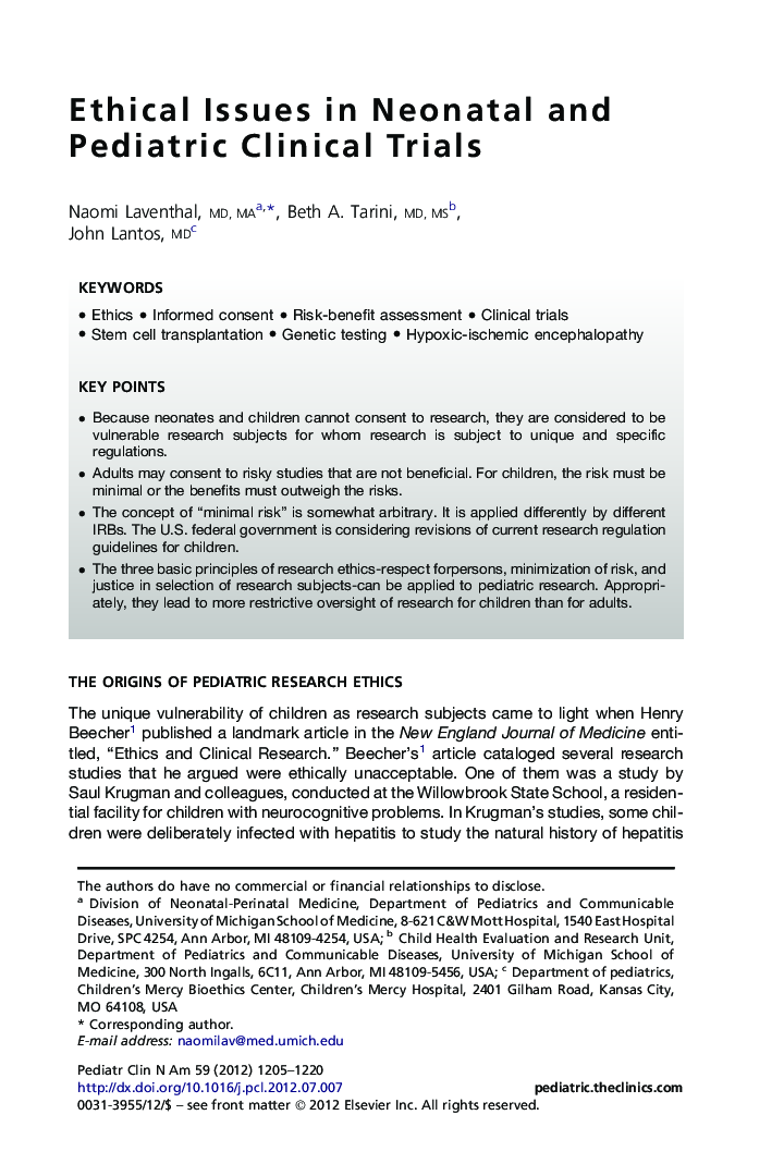 Ethical Issues in Neonatal and Pediatric Clinical Trials