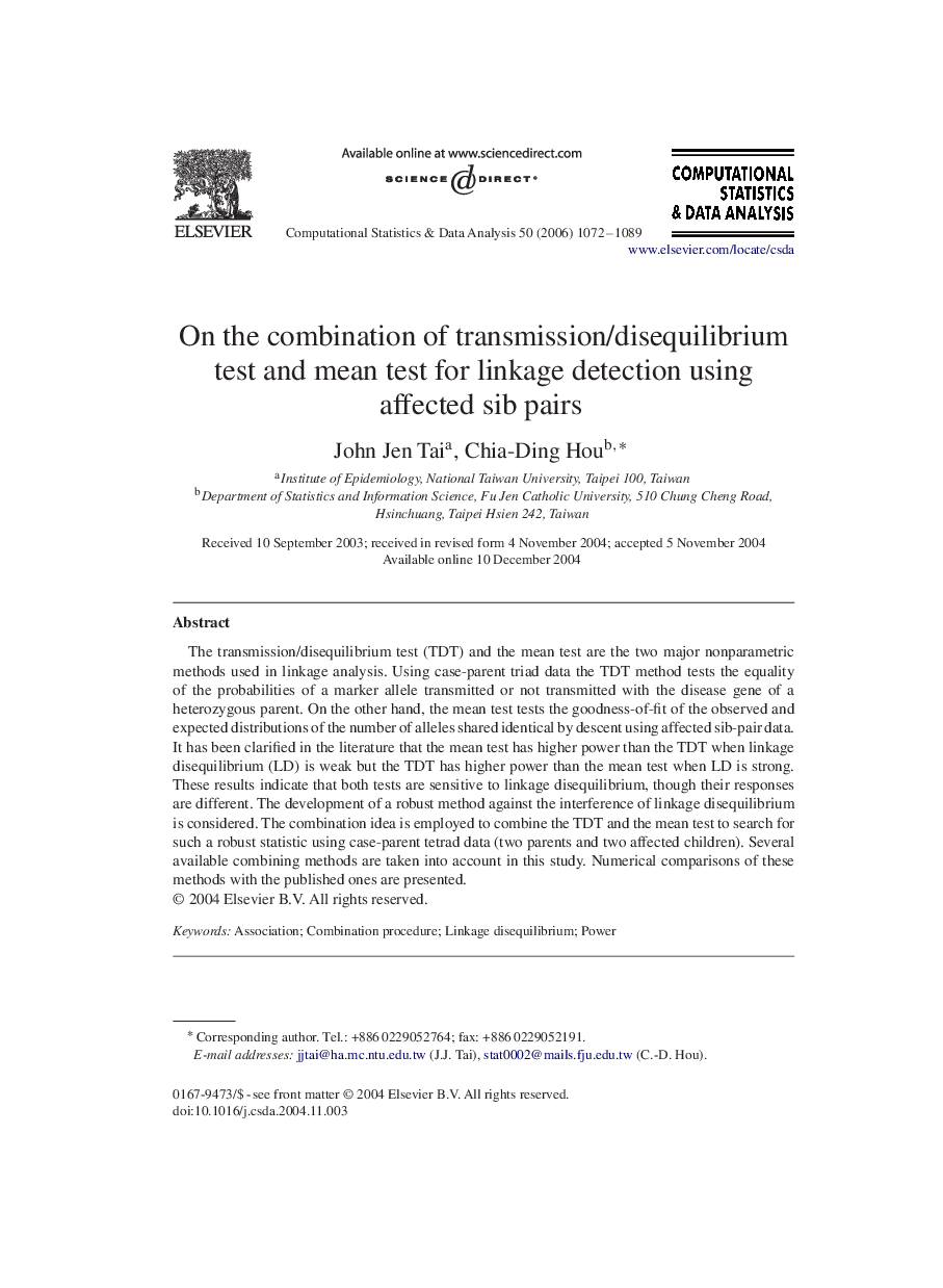 On the combination of transmission/disequilibrium test and mean test for linkage detection using affected sib pairs