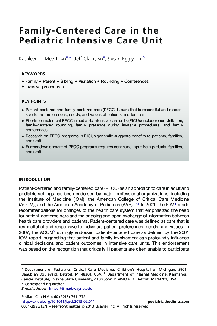 Family-Centered Care in the Pediatric Intensive Care Unit