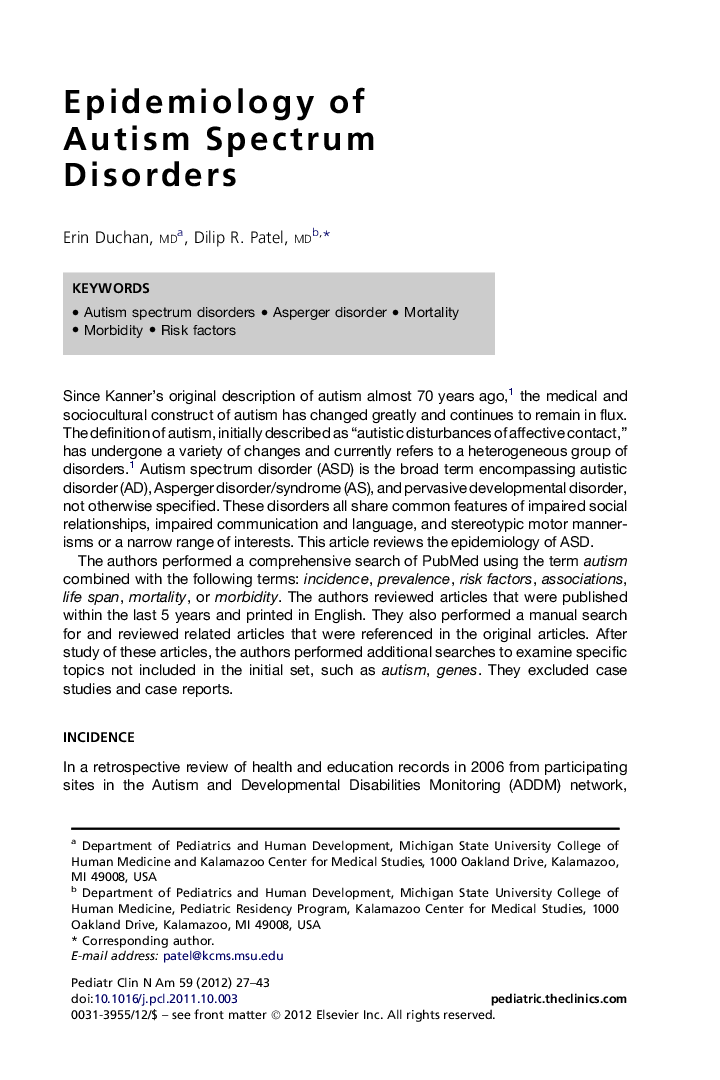 Epidemiology of Autism Spectrum Disorders