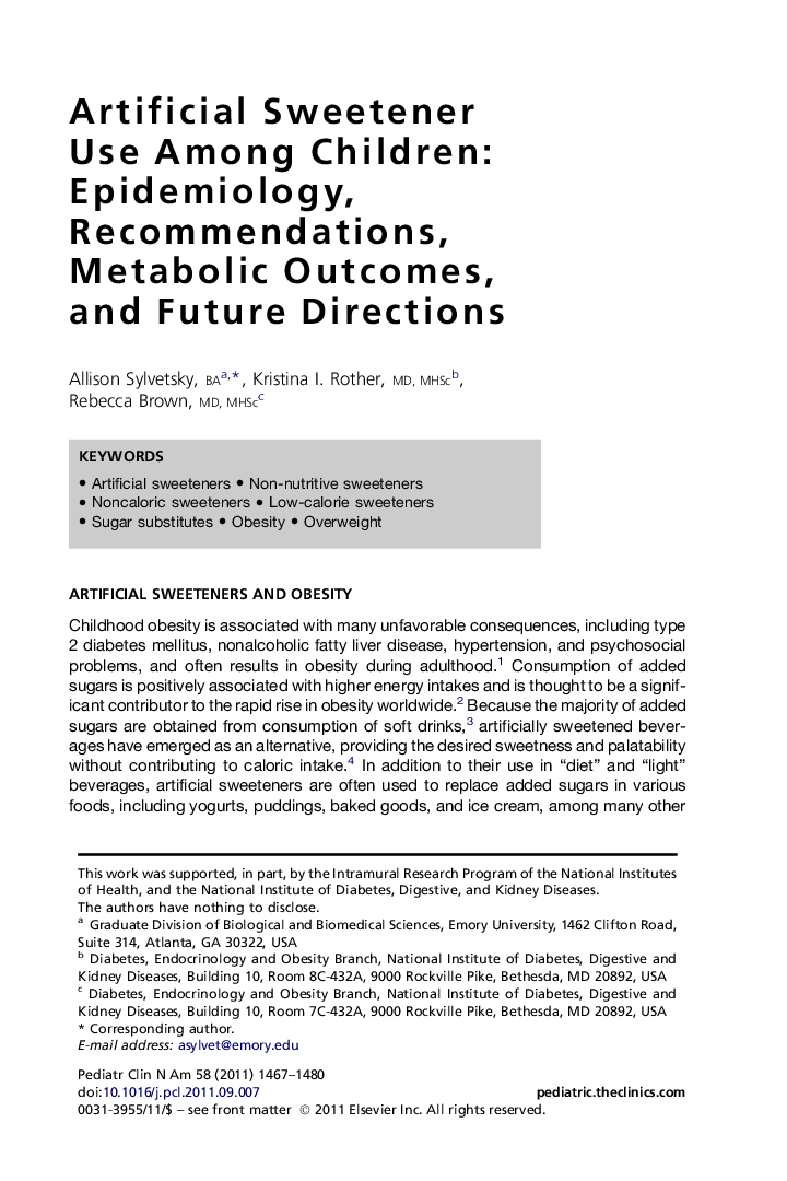 Artificial Sweetener Use Among Children: Epidemiology, Recommendations, Metabolic Outcomes, and Future Directions