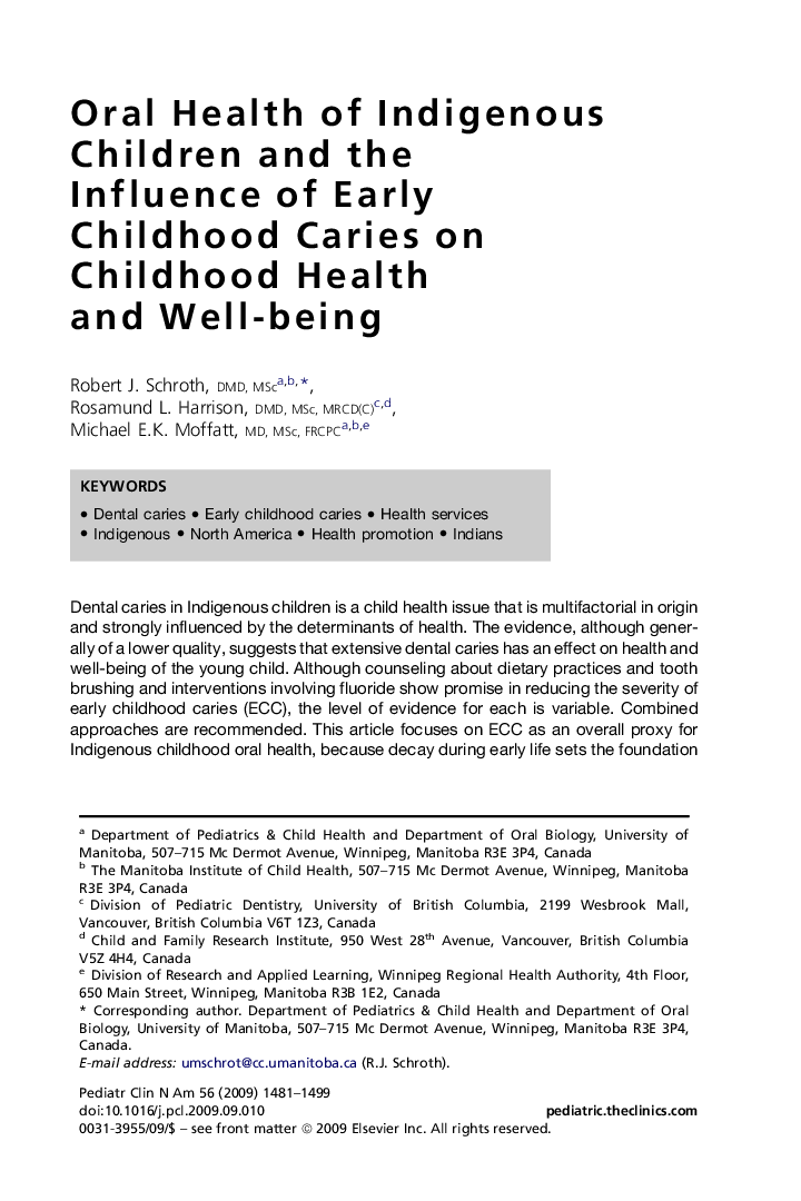 Oral Health of Indigenous Children and the Influence of Early Childhood Caries on Childhood Health and Well-being