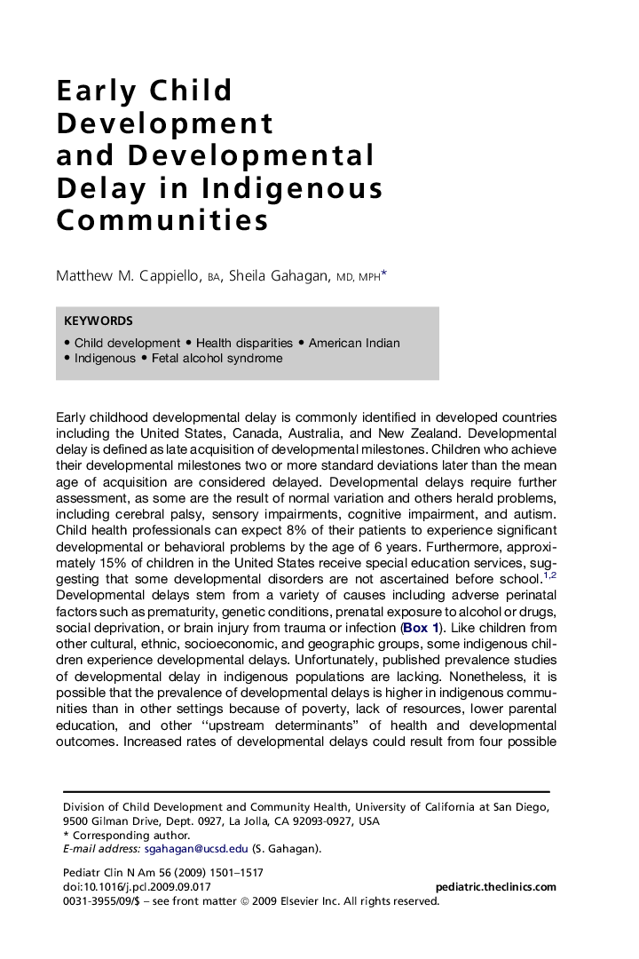 Early Child Development and Developmental Delay in Indigenous Communities