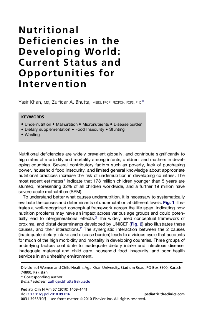 Nutritional Deficiencies in the Developing World: Current Status and Opportunities for Intervention