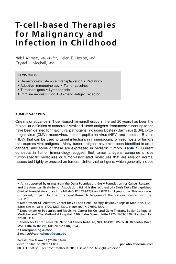 T-cell-based Therapies for Malignancy and Infection in Childhood